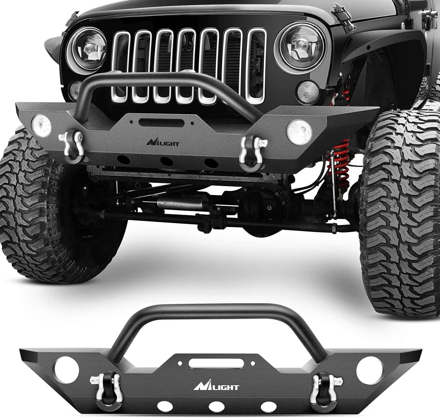 Nilight Rock Crawler Style Front Bumper for 2007-2018 Jeep Wrangler JK/JKU - Auto Replacement Bumper with Fog Light Holes, Winch Plate, Car Light Compatibility, Car Accessories, Automotive
