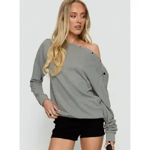 Hazle Stud Detail Off Shoulder Jumper Grey