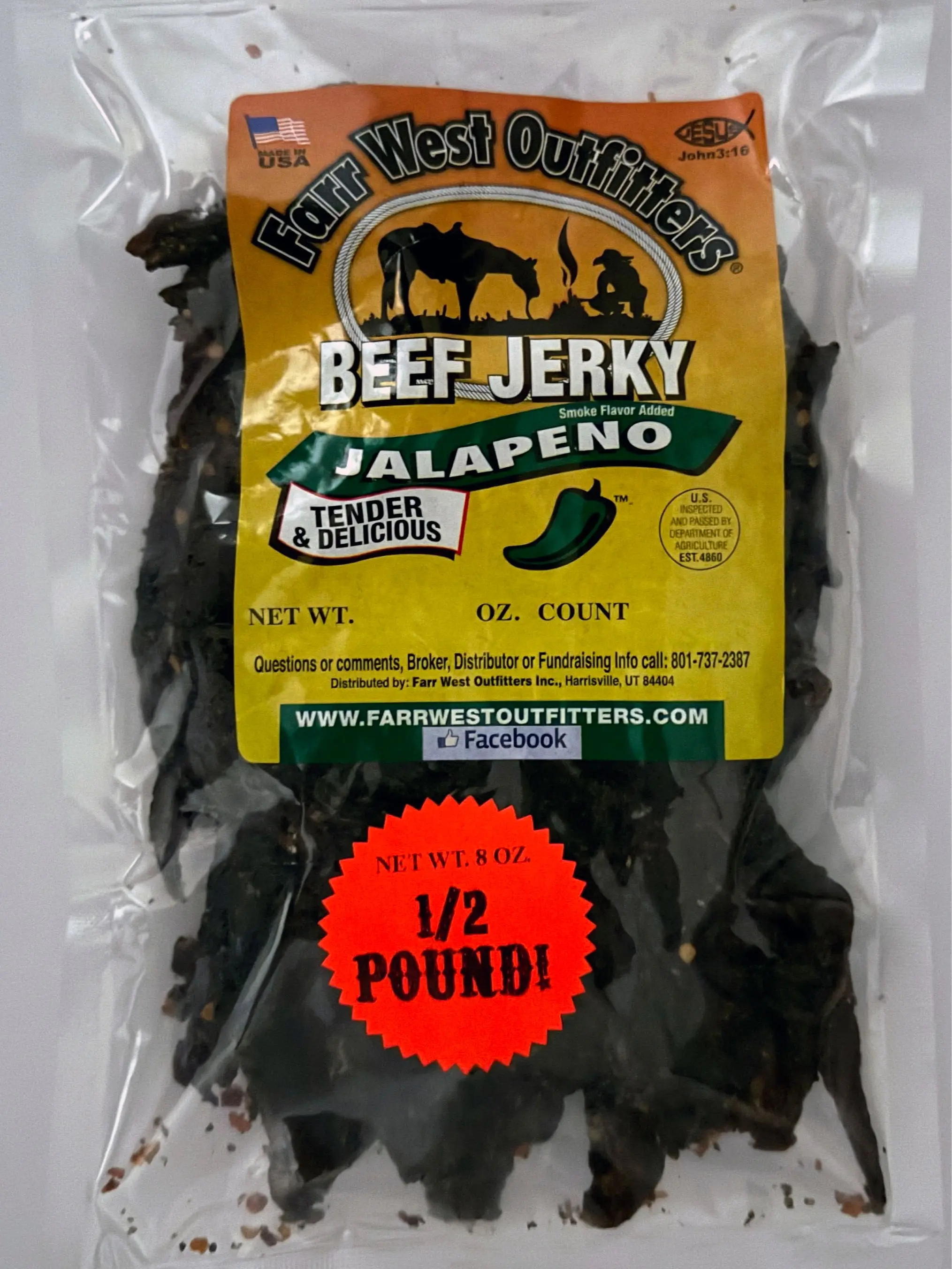 Farr West Outfitters Beef Jerky Jalapeno Flavored Full Case of 22 bags