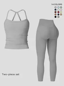 Women's Quick-Dry Yoga Vest Set, Tight-Fitting Fleece-Lined Workout Top & Long Pants, Outdoor Running Cycling Sportswear For Gym