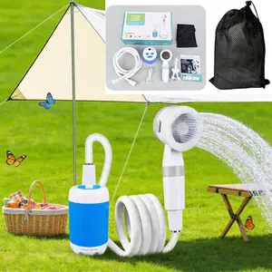 Long Lasting Battery Camping Shower Pump, 2 Water Flow Rates Leakproof Portable Shower, Easy Install Outdoor Bath Tool for Travel RV Pet Cleaning