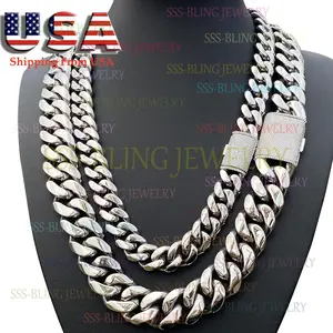12/14/18/20/22mm Width Soild Stainless Steel Necklace With Brass Clasps Mens Huge Miami Cuban Link Necklace,boys Womens Fashion Necklace Chain