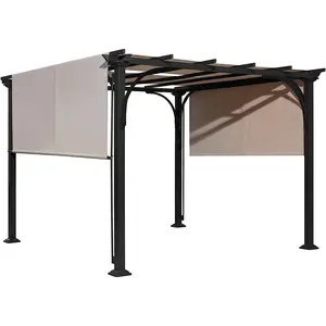 LazyRella™ 10x10ft Extra-Large Outdoor Pergola, Patio Shelter w/Retractable Sun Shade Canopy Cover, Weather-Resistant Fabric