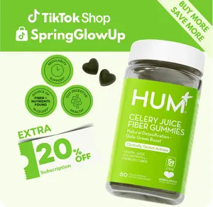HUM Celery Juice Fiber Gummies for Detox & Gut Health - 60 Vegan Gummies with Chlorophyll & Prebiotic Fiber - Non-GMO, Soy-Free, Gluten-Free - Daily Green Boost