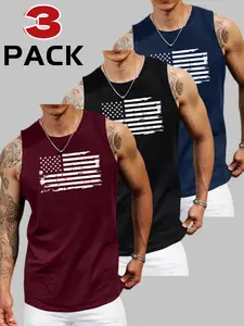 Men's American Flag Print Tank Top Knit, Regular Fit Loose Casual Sleeveless Top for Summer, Men's Clothes for Daily Wear, Socks, Menswear, Tank Tops Workout