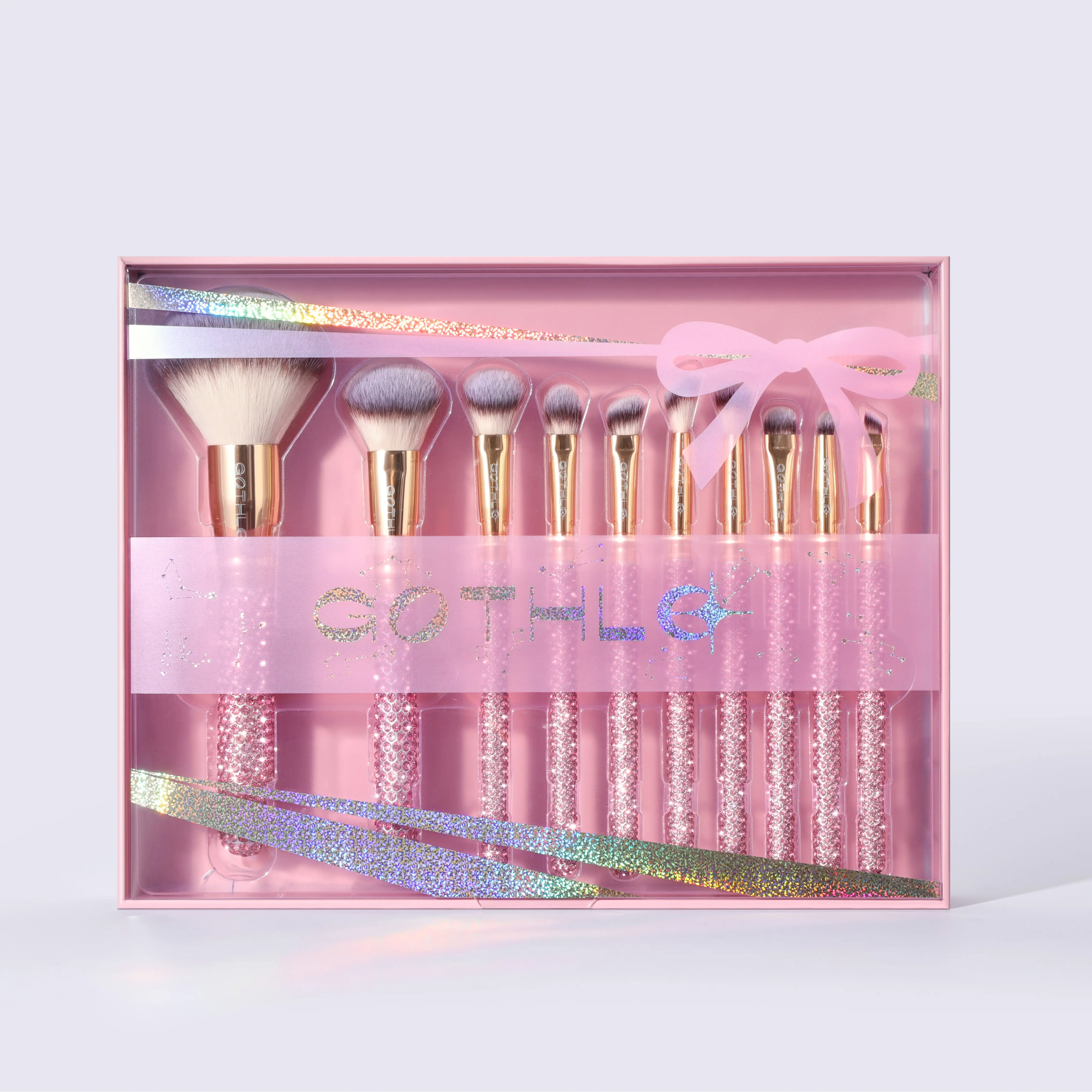 GOTHLO 10-Piece Crystal Gleam Cosmetic Brush Set - Premium Face, Eye Tools for Foundation, Powder, Blush, Cosmetic Brushes