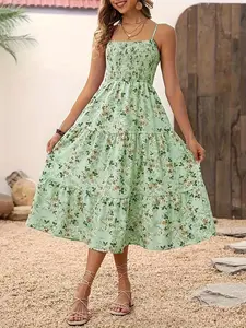 Women's Ditsy Floral Print Cami Dress, Elegant Fashion Casual A Line Dress for Daily Outdoor Wear, Ladies Dress for All Seasons, Summer Bohemian Dress