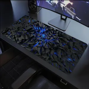 1pc Large Futuristic Abstract Blue Line Mouse Pad HD Print Durable Lock Edges Non-slip Rubber Washable Pads for PC Office Computer Gamer Extra Long Computer Accessory for Gamer Stylish Study and Workstation Decoration Mats Playmat XXL Keyboard Desktop Mat