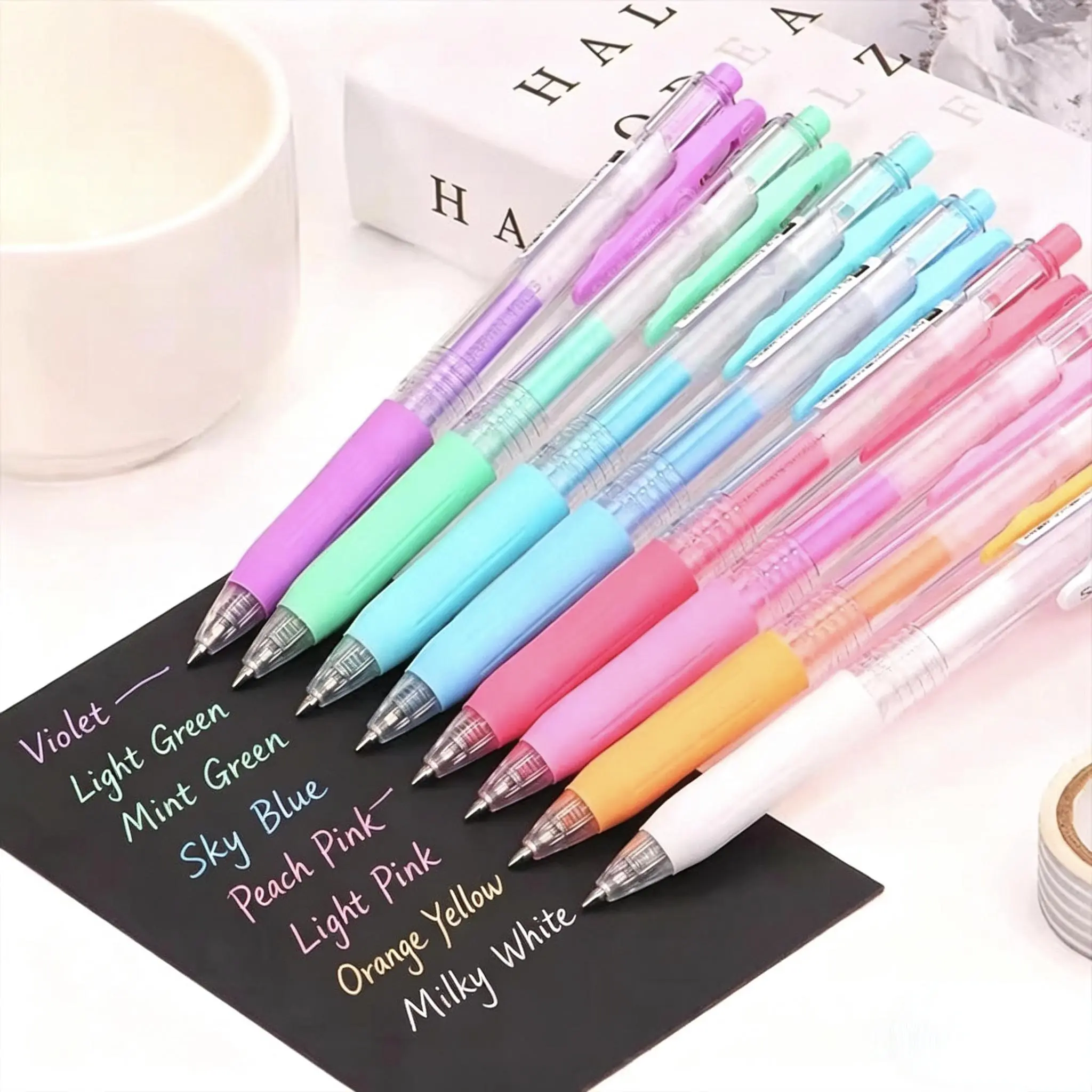 ZEBRA SARASA JJ15-MK (JJ15MK) 0.5mm Press-Type Blush Pink Multi Colored Gel Pen Set - 8-Color Mix, Cool Unique Smooth Writing Pen, Office Stationery Writing Tools for Hand Account & Daily Use, Gift Option
