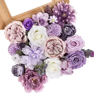 Artificial Purple Flowers Combo Silk Mix Peony Rose Hydrangea Fake Flowers w/Stem for DIY Wedding Bouquets Centerpieces Arrangements Table Party Bridal Baby Shower Home Fall Decor