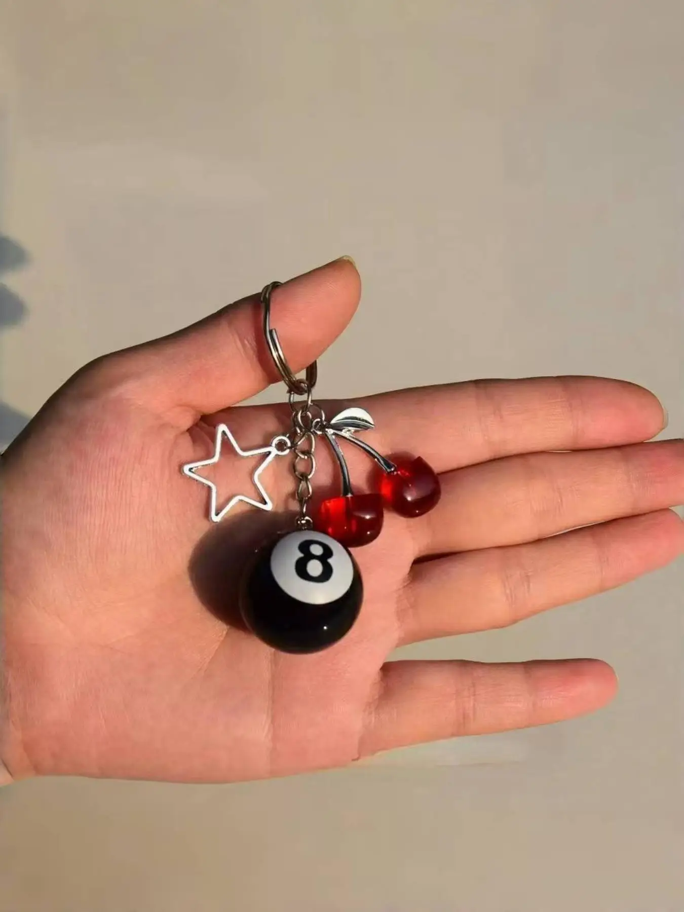 Cherry & Star & Billiards Design Keychain, Cute Beaded Keychain for Women & Men, Fashion Accessories for Daily Use, Trendy All-match & Exquisite Keych