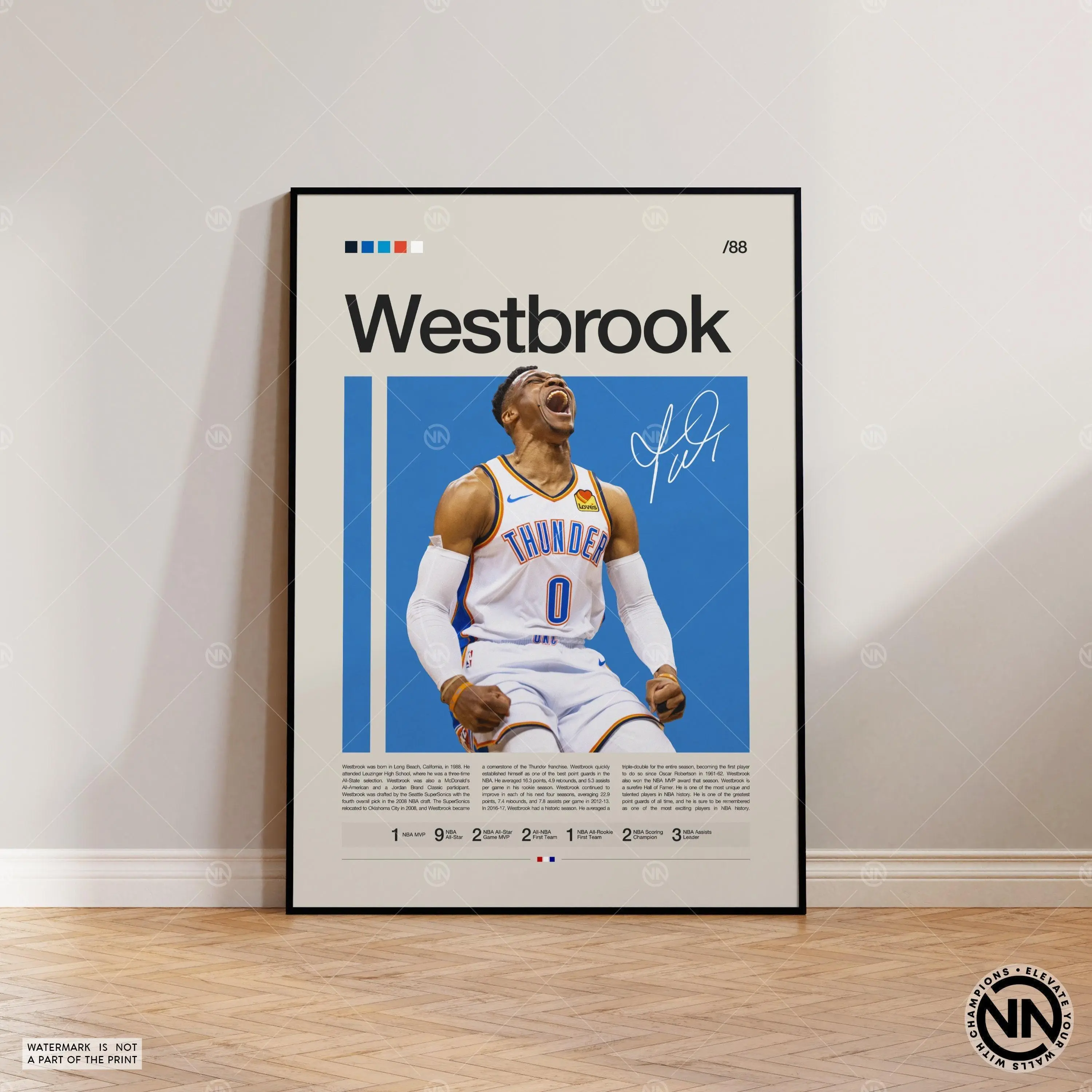 Russell Westbrook Poster, Oklahoma City Thunder OKC, NBA Poster, Sports Poster, Mid Century Modern, NBA Fans, Sports Bedroom Posters