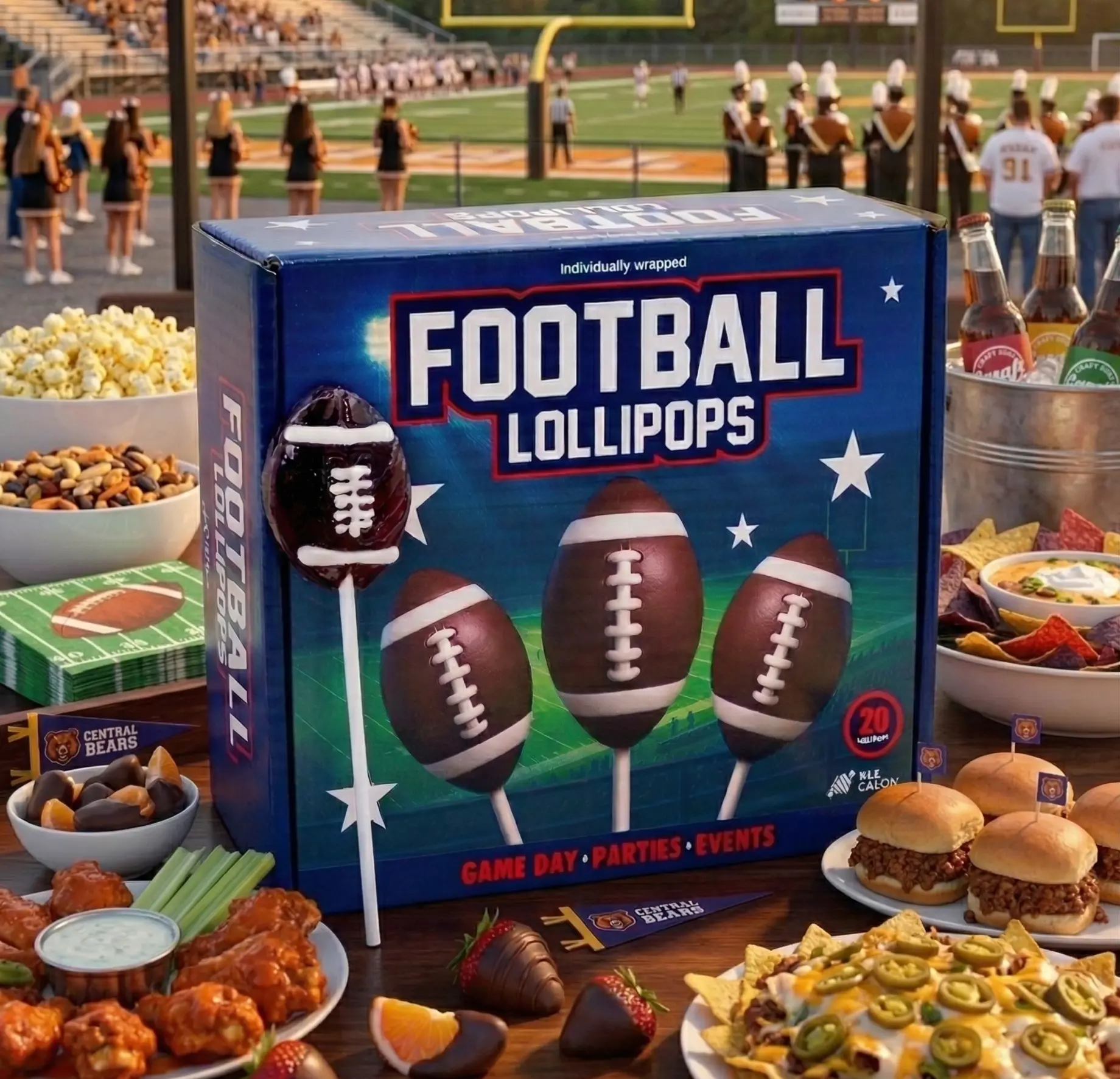 Football Lollipops Dye-Free Candy 20ct, Strawberry, Game Day Fruity Sweet Candy, Tailgate Snacks, Birthday Party Goodie Bags