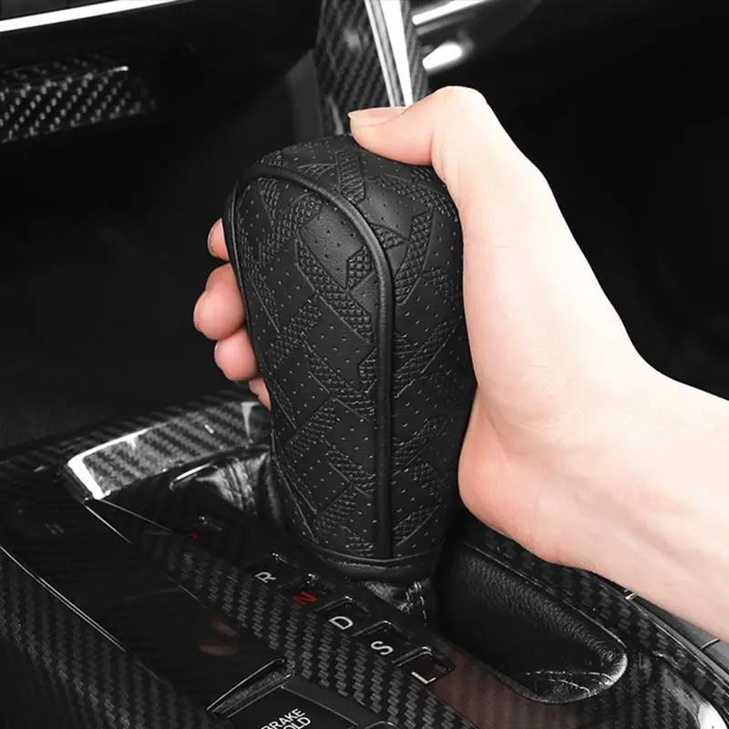 Car Gear Shift Knob Cover, PU Leather Hand Brake Anti-slip Protective Case, Auto Interior Accessories Decorations