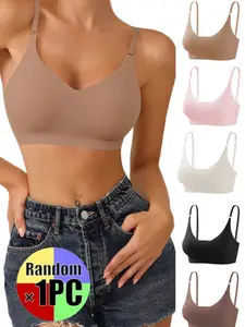 Women's Wireless Bra with Removable Pads, Adjustable Straps, Seamless Design, Comfortable Daily Wear, Random Color Delivery, Basic