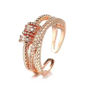 Women's Adjustable Open Anxiety Fidget Ring - Rose Gold Plated, Retractable Spinner Bead, Swivel Design, Daughter Birthday Gift Costume Jewelry