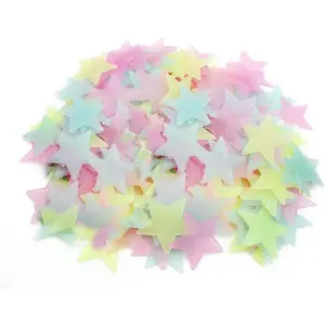 2pcs Mixed Coloured Luminous Fluorescent Stars Plastic Noctilucent Wall Stickers Decals for Bedroom Ceiling Wall Decoration Glow in The Dark Stars Stickers Decal for Baby Kid's Nursery Room