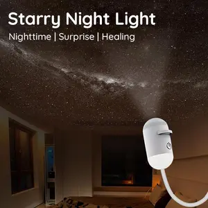 Multifunctional Portable Starry Sky Night Light Projector, 360° Rotating Galaxy Projector with Adjustable Brightness & Sliding Film Sheets, USB Powered Romantic Night Lamp for Bedroom, Car and Party Decor