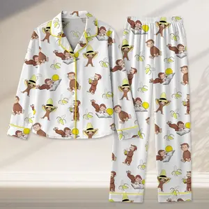 Curious George Monkey Pajamas, Stay Curious Pajamas, Nostalgic Cartoon PJS, Travel & Learning Gift, Curious George PJS