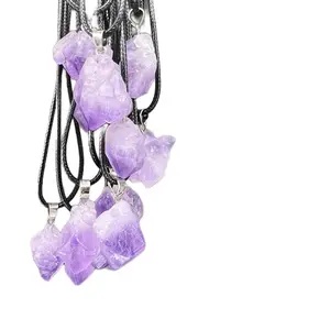 Raw Amethyst Crystal Necklace - Wire Wrapped