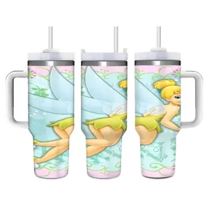Tinker Bell 40oz Water Bottle Large Cute Colorful Reusable Food Grade Stainless Steel Tumbler Leak Proof Stylish Birthday Holiday Gift for Women Teens Perfect for Office Home School Travel