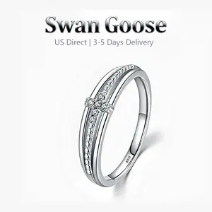 S925 Sterling Silver Cross Ring for Women, 5A Cubic Zirconia Paved Minimalist Band Ring, Faith Inspired Everyday Jewelry Gift，Elegant All-match Fashion Accessories for Daily wear