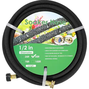 LIFERUN Soaker Hose 50/100 ft 1/2", Solid Brass Connectors Rubber Longer Lasting, Heavy Duty Drip Hose to Save 70% Water, Soaker Hose for Garden, Lawn and Yard
