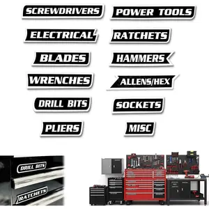 12 Pack of  Toolbox Labels, -Printed Tool Box Labels, General Tool Box Organize Accessories,  Tags for Steel Toolboxes, Carts, Drawers, and Cabinets(Black)