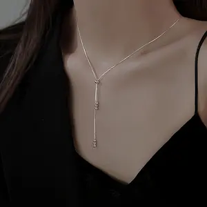 Elegant Adjustable Bead Slider Necklace for Women - Classic Y-Shaped Design with Copper Base, Ideal for Daily Wear and Special Occasions, Perfect Valentine'S Gift, Vacation Jewelry|Classic Y Necklace|Sophisticated Style