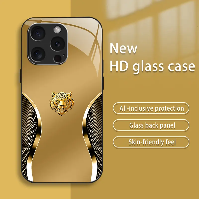 iPhone 16 Pro Smartphone Case, High-End Creative Auspicious Gold Zodiac Animal Design, Business-Style Simple Tempered Glass Cover for Handheld Cellphone Devices, Affordable Anti-Fall Anti-Fingerprint Protection-888
