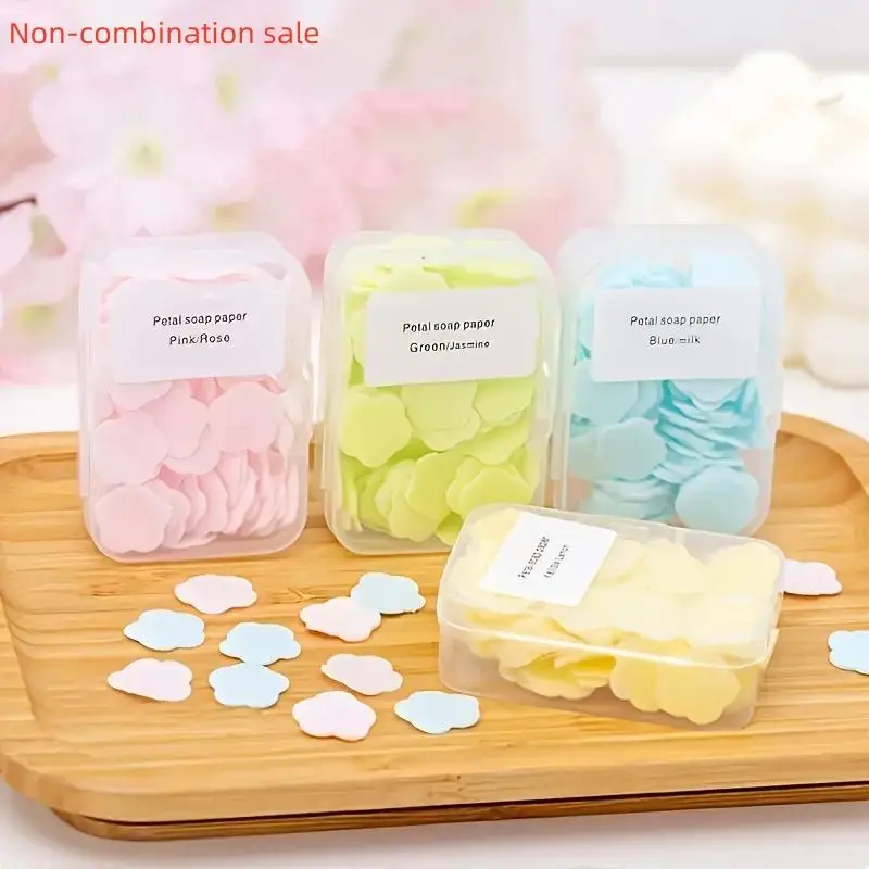 Bathroom Accessories Paper Soap Sheet, 100pcs/box Disposable Soap Flake, Portable Hand Washing Soap Tablet, Outdoor Camping Cleaning Accessories, Gif