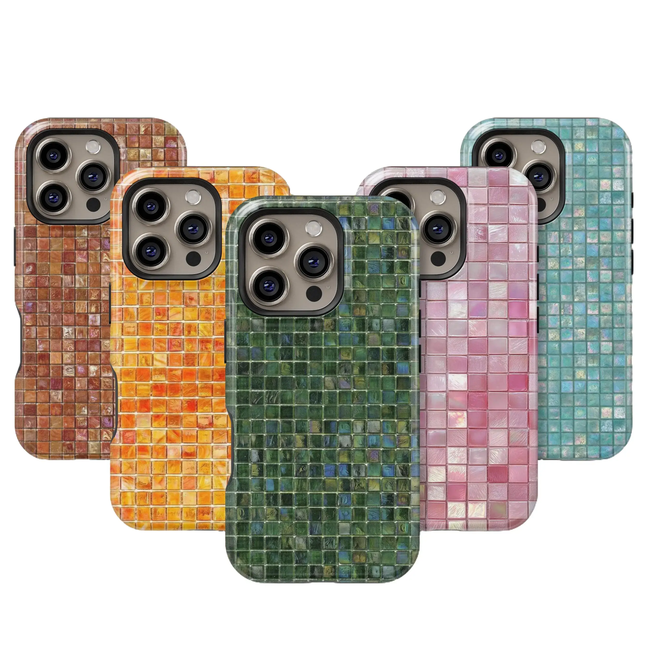 Gradient Mosaic Print Tough iPhone Case for iPhone X-17 Plus Pro Max, Birthday Gift Idea for Her