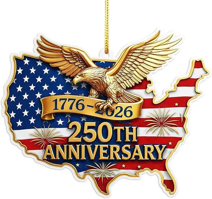 2D FLAT ACRYLIC United States 250th Anniversary Ornament, 2D Acrylic 1776 2026 American Flag Decorations, America 250 Years Christmas Tree Ornaments for US Citizens