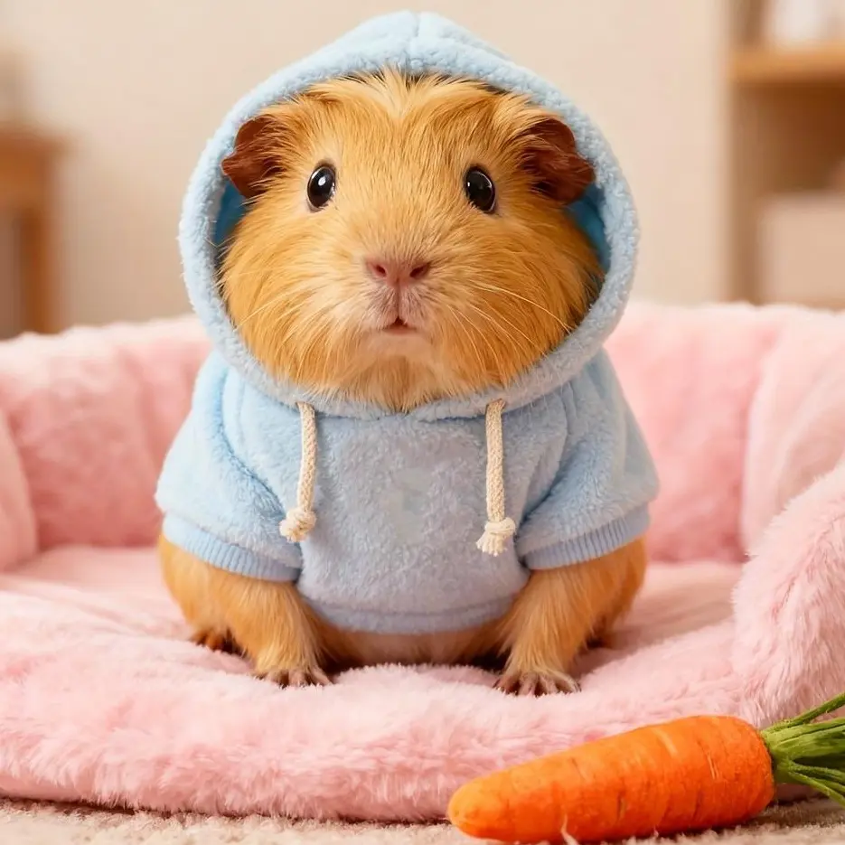 Polyester Hooded Sweatshirt for Small Animals, Solid Color Drawstring 1-Piece Pullover, Warm, Soft, Comfortable, Machine-Washable Winter Apparel with Warmth for Hamster, Rabbit, Guinea Pig