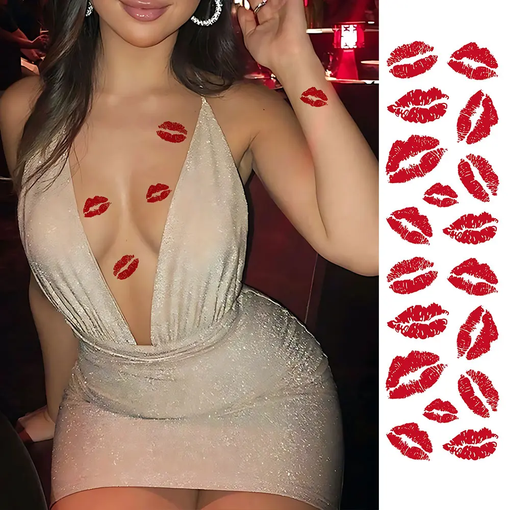 2pcs Sexy Red Lipstick Kiss Temporary Tattoos Fake Tattoos Lip Tattoo Stickers. Waterproof Body Art For Face & Body. Ideal Party Favors & Festival Gifts For Best Friends.