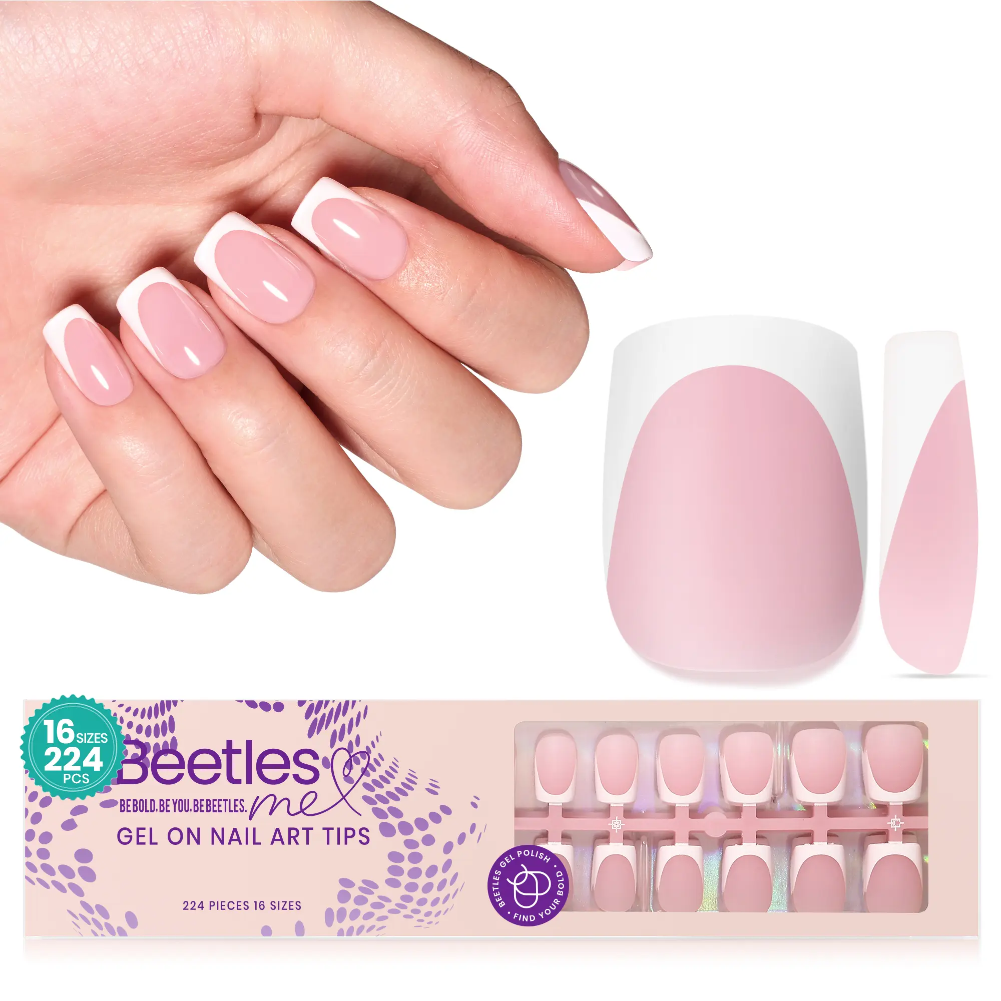 224Pcs Short Squoval Pink French Tips