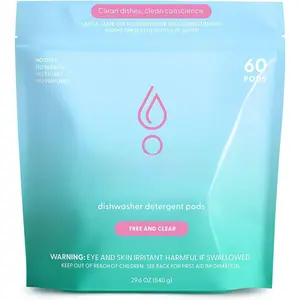Dishwasher Detergent Pods| Free and Clear (Unscented) Dish Tabs,   Based Enzymes | Leaves Dishes Sparkling, 60 Count