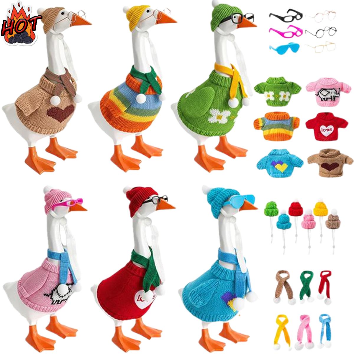 6 Set 7 Inch Desktop Goose Doll Outfits Mini Goose Statue Knitted Sweater and Hat Sets for Magnetic Goose Key Holder Cute Desktop Goose Home Decor Perfect Housewarming Gift