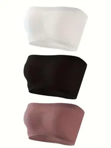 A Set of Three Women'S Bandeau Bras, Strapless And Without Padding