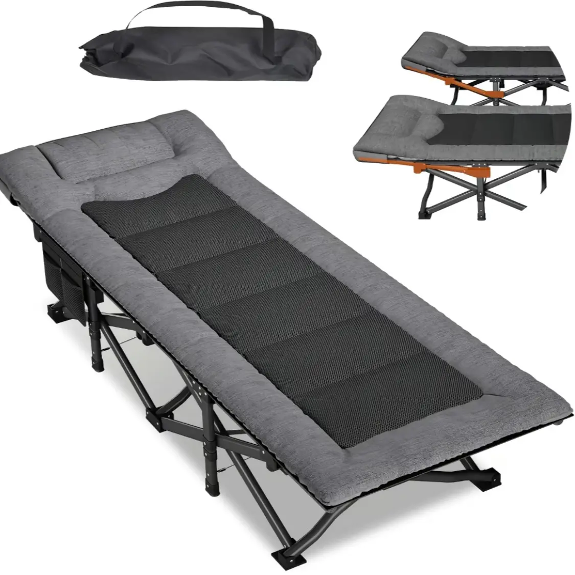 Portable Outdoor Sleeping Bed with Thick Pad & Storage Bag, Foldable Camping Lounge for Hiking Travel Office Rest