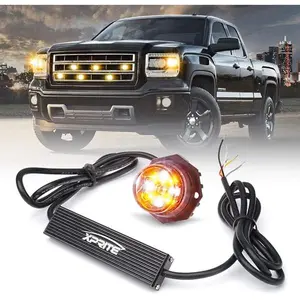 Xprite Hideaway Strobe Lights White Amber LED Strobe Light Kit with 14 Flash Patterns Grill Strobe Lights for Trucks Surface Mount Headlight Taillight Emergency Warning for Work and Tow Vehicles - 1PC