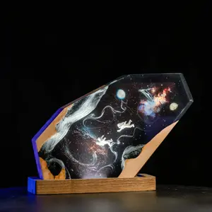 Handcrafted Double Astronaut Galaxy Diorama, Artemis II Orion Spacecraft Ornament, Deep Space Interstellar Figurine, Unique Wood Base Desk Decor Craft