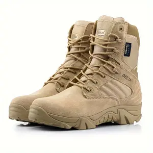 DELTA High-Top Tactical Boots - Brown Leather, Lace-Up with Hook & Loop Closure, Non-Slip Rubber Sole, Comfortable Hiking & Outdoor Boots for Men, Outdoor Footwear | Laceup Boots | Durable Construction, Hiking Boots