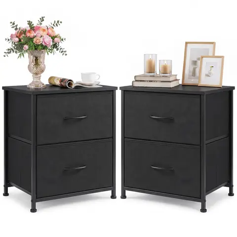 [Deal] Small Nightstand with 2 Storage Drawers, 20" Height Small End Table, Wooden Top Fabric Cabinet Dresser for Bedroom, Closet, College Dorm