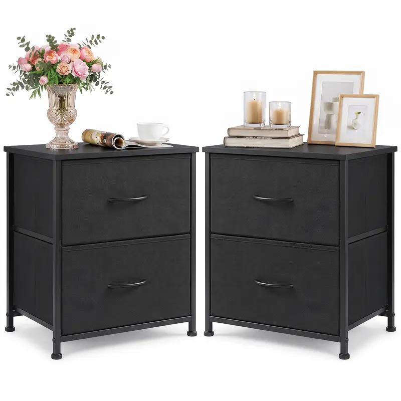 [Deal] Small Nightstand with 2 Storage Drawers, 20" Height Small End Table, Wooden Top Fabric Cabinet Dresser for Bedroom, Closet, College Dorm