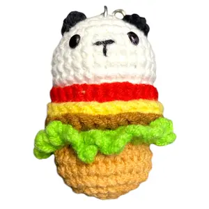 Cute Burger Panda Crochet Keychain K031
