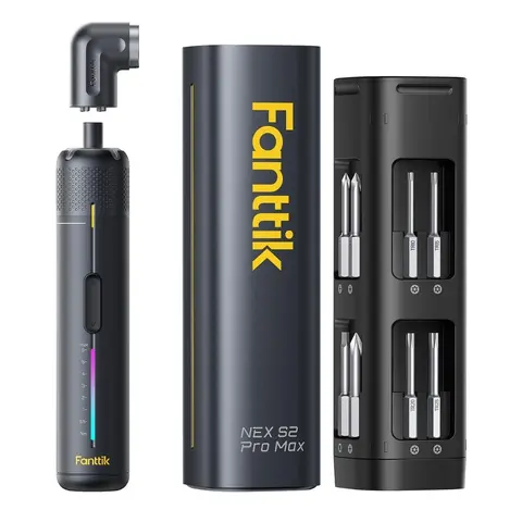 Fanttik S2 Pro Max Cordless Power Switchable Screwdriver Tool Kit - 7 Torque Settings (0.5 to 6N.m), 16 Magnetic Bits, 1/4''Hex Shank, 90° Angle Adapter, USB Rechargeable Screwdriver, LED Light, Battery, for Furniture & Household Repairs