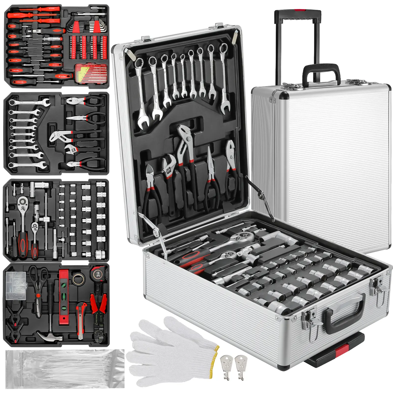 TLGREEN 799pcs Mechanic Tool Box Set with Aluminum Trolley Case, Complete Tool Kit for Home, Dorm, Garage & Automotive, Perfect for Father's Day Gift, Heavy Duty Kit Heavy Equipment Kits, Portable Tool Kit, Hand Tools Kits