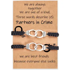 Friendship Bracelets for Women, Partners in Crime Handcuff Matching Bracelets, Funny Best Friend Birthday Gifts for Women Unique Bracelets for 2/3/4