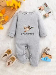 Newborn Spring Summer Long Sleeve Onesie, Bodysuit, Fun Themed Bodysuits, Unisex Baby Clothes, Cute Duck Print Crawling Suit, Perfect for Crawling, Walking, Hunting